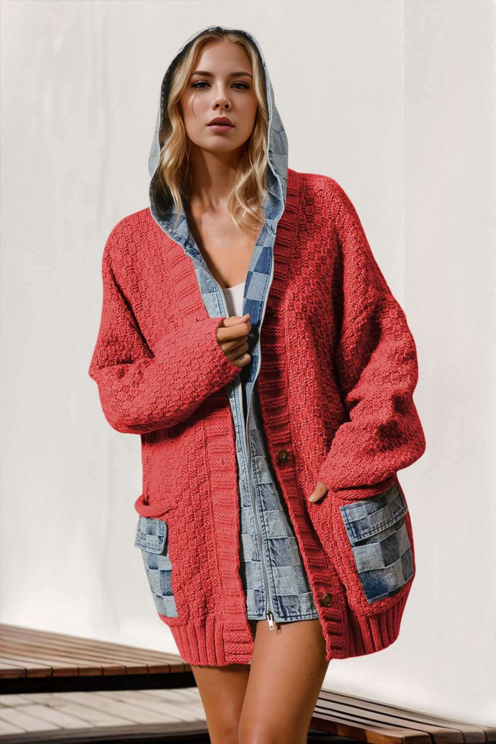 Women's Double Take Full Size Hooded Denim SweaterStay warm and stylish with our Double Take Full Size Hooded Denim Spliced Sweater ! Made with 100% polyester, this cardigan is slightly stretchy for maximum comfort.SweaterPlush Fashion ShopPlush Fashion ShopFull Size Hooded Denim Sweater