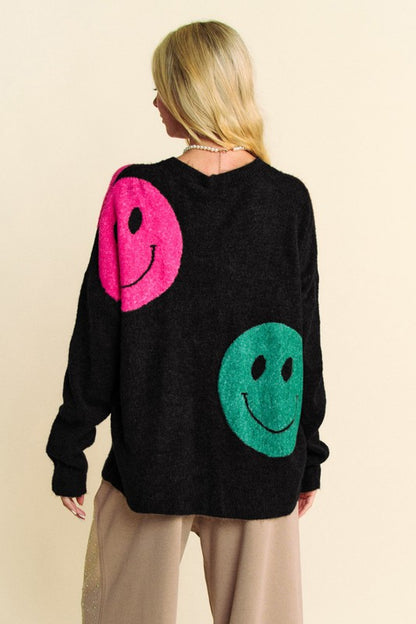 Women's Contrast Smile Round Neck Oversize Sweater