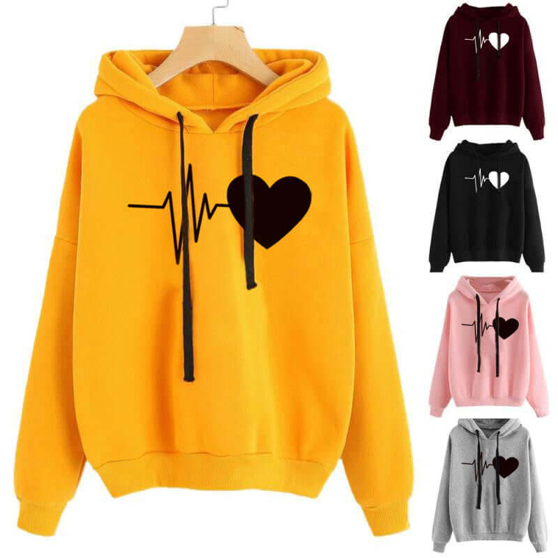 Heart Print Streetwear Hoodies Women Sweatshirt Spring Autumn Long Sleeve Hoodie Clothes - Plush Fashions Shop 