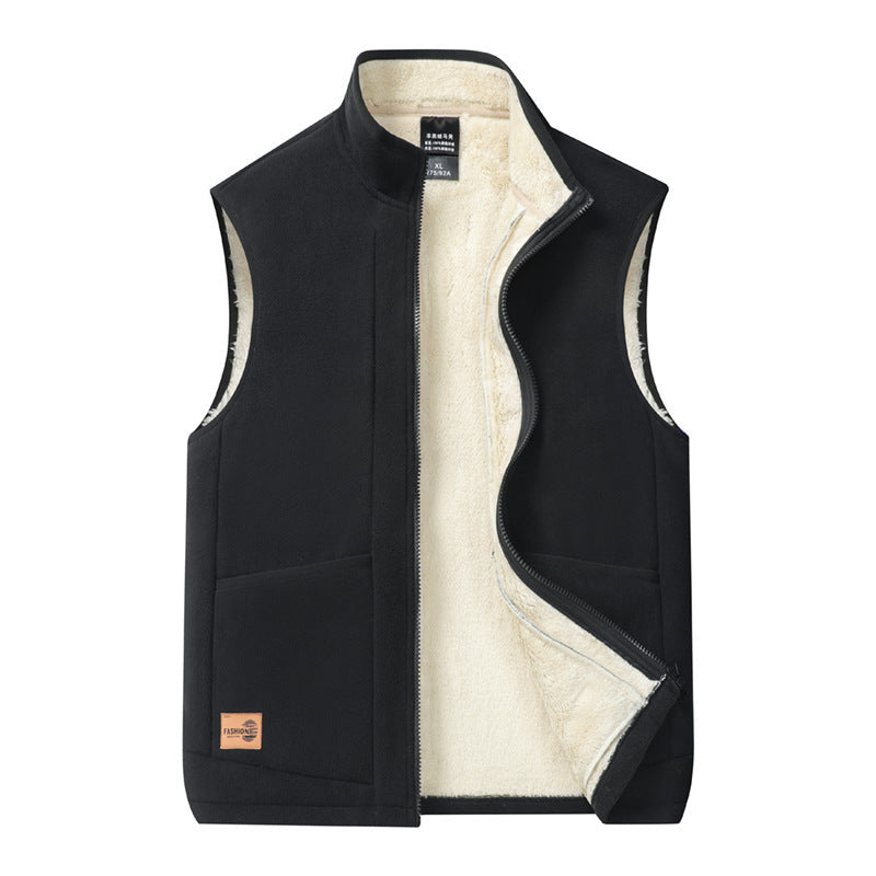 Men's wool winter thermal vest with polar fleece lining, autumn lambswool vest.