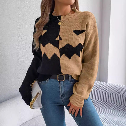 Halloween Contrast-Color Pullover Sweaters For Women