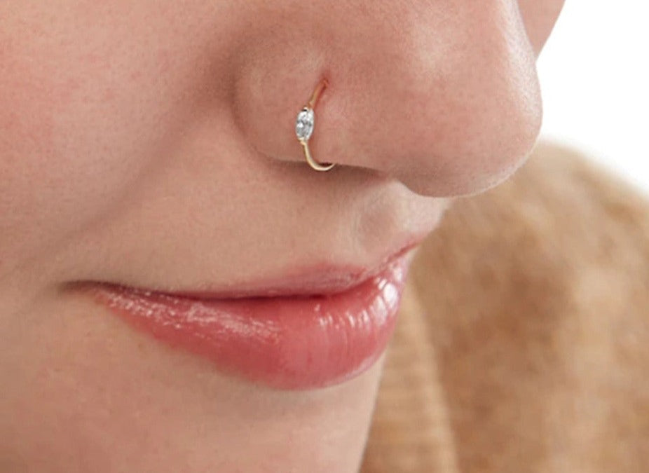 Sterling Silver Diamond Body Piercing Jewelry Nose Ring - Plush Fashions Shop 