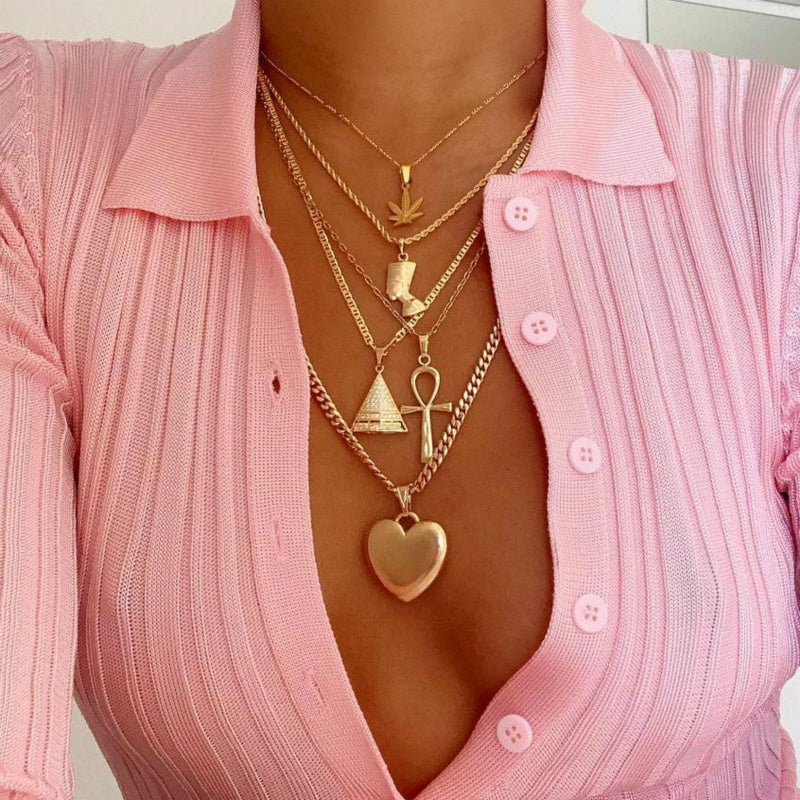 Women's Pyramid Love Pendant Multilayer Necklace - Plush Fashions Shop 