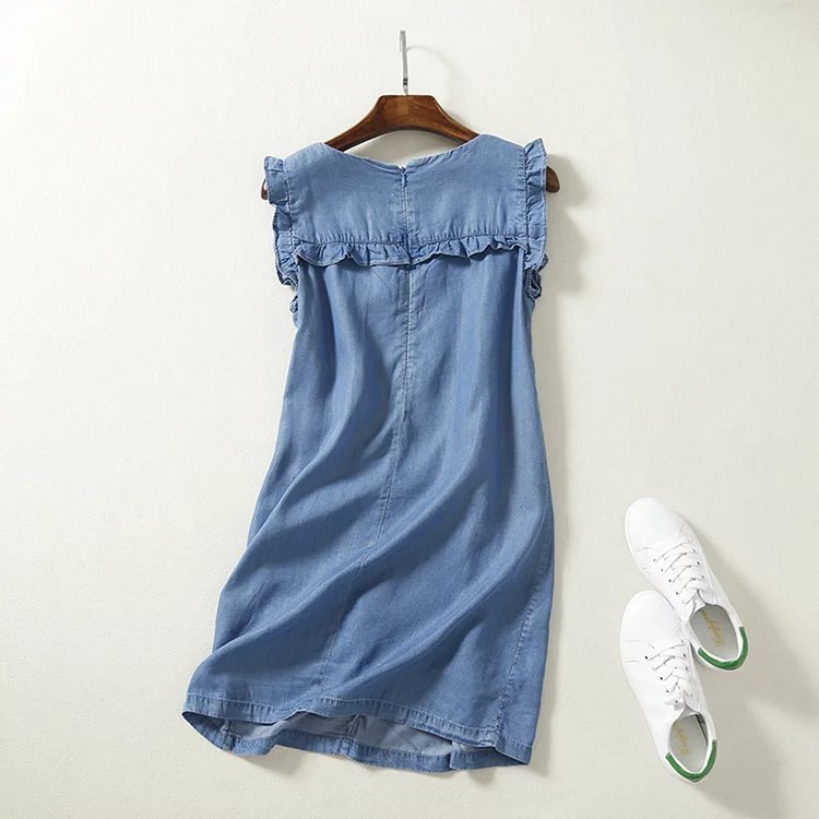 Ruffled Tencel Denim Short One-piece Dress - Plush Fashions Shop 