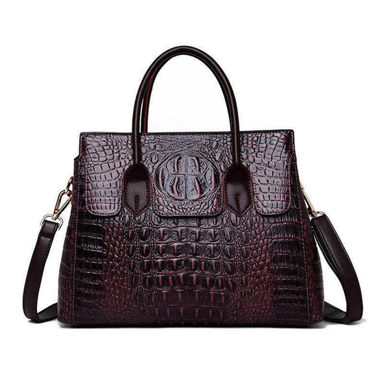 Ladies Tote Shoulder Messenger Handbag with crocodile pattern, PU material, and multiple compartments.