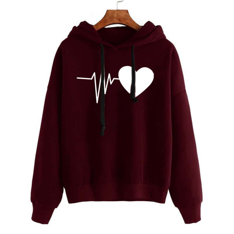 Heart Print Streetwear Hoodies Women Sweatshirt Spring Autumn Long Sleeve Hoodie Clothes - Plush Fashions Shop 