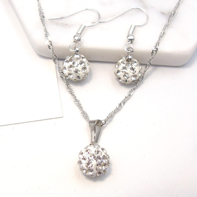 Full Diamond Ball Jewelry Crystal Set Earring Necklace - Plush Fashions Shop 