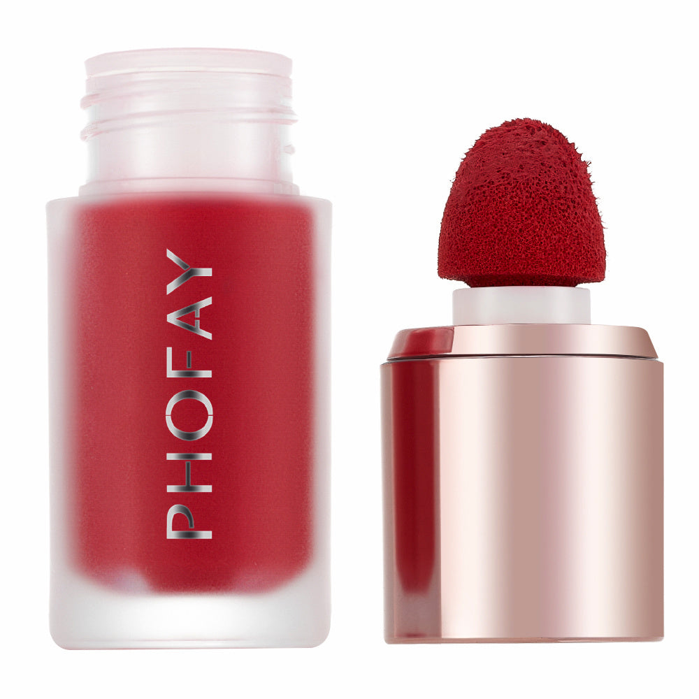 PHOFAY Mousse Liquid Blush with sponge applicator for natural matte finish.