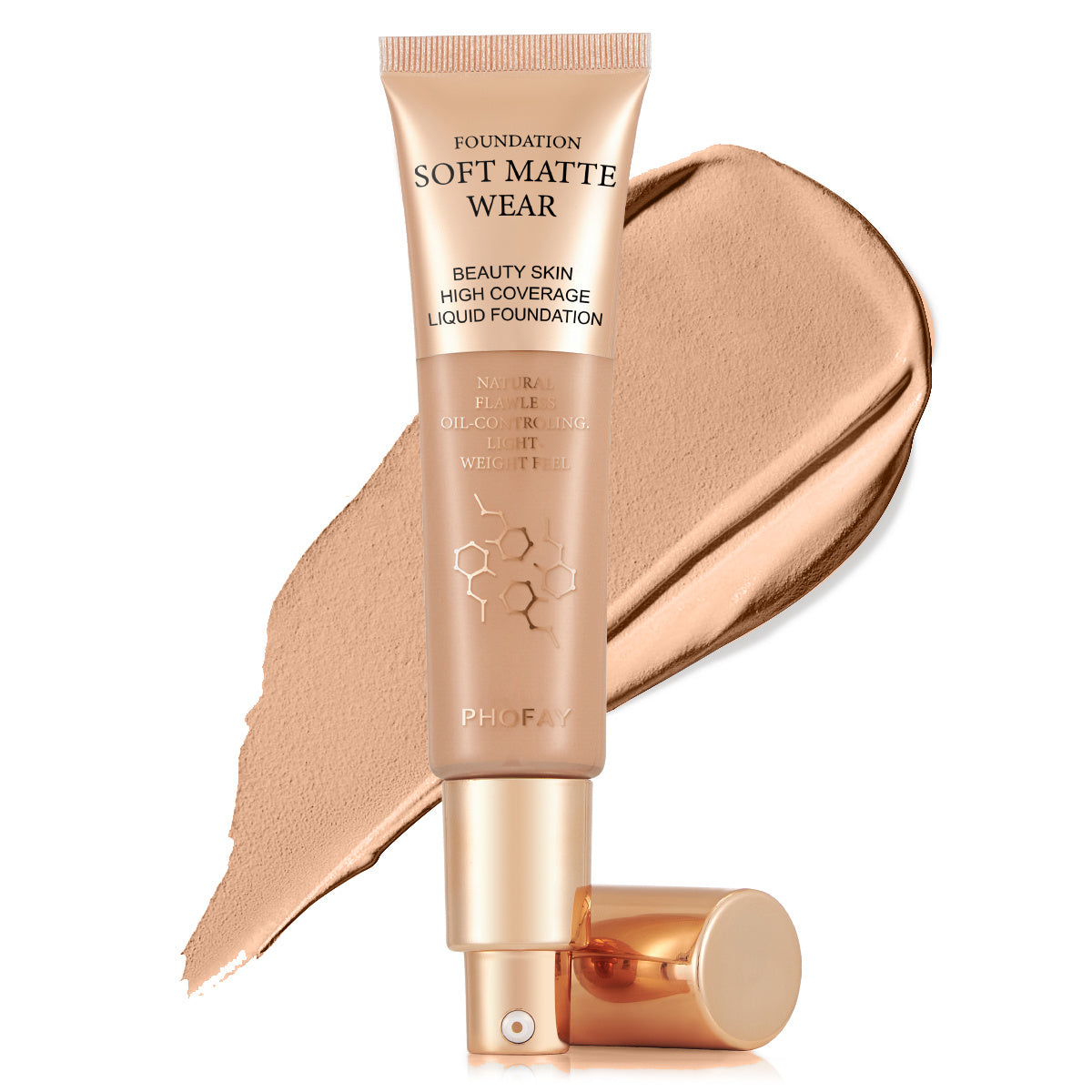 PHOFAY Full Coverage Foundation tube with swatch, lightweight, oil-controlling formula.