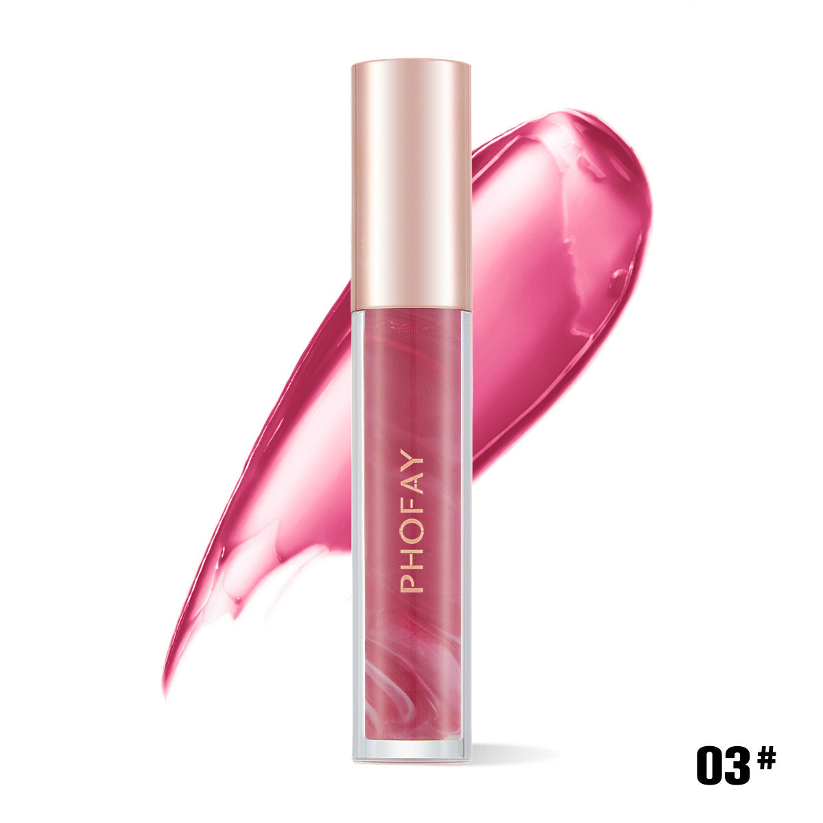 PHOFAY Rose Blooming Hydrating Lip Gloss in pink shade with 3.8 ML bottle.