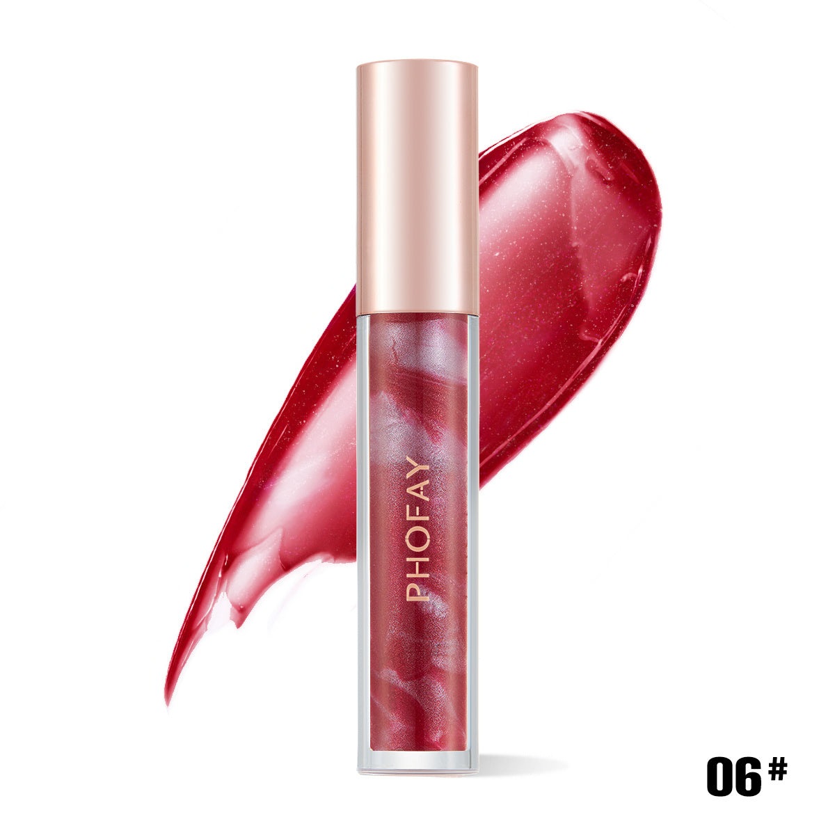 PHOFAY Rose Blooming Hydrating Lip Gloss with a sleek tube and vibrant shade.