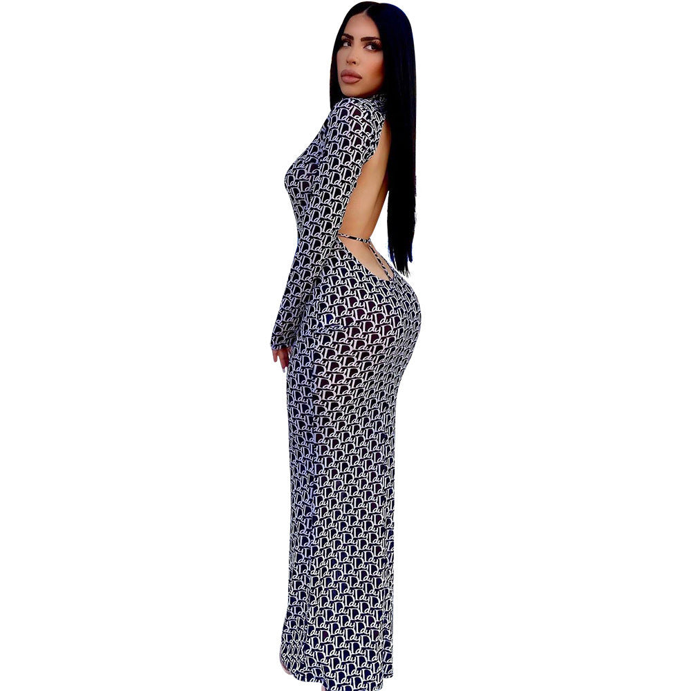 Women Print Backless Dress Women - Plush Fashions Shop 