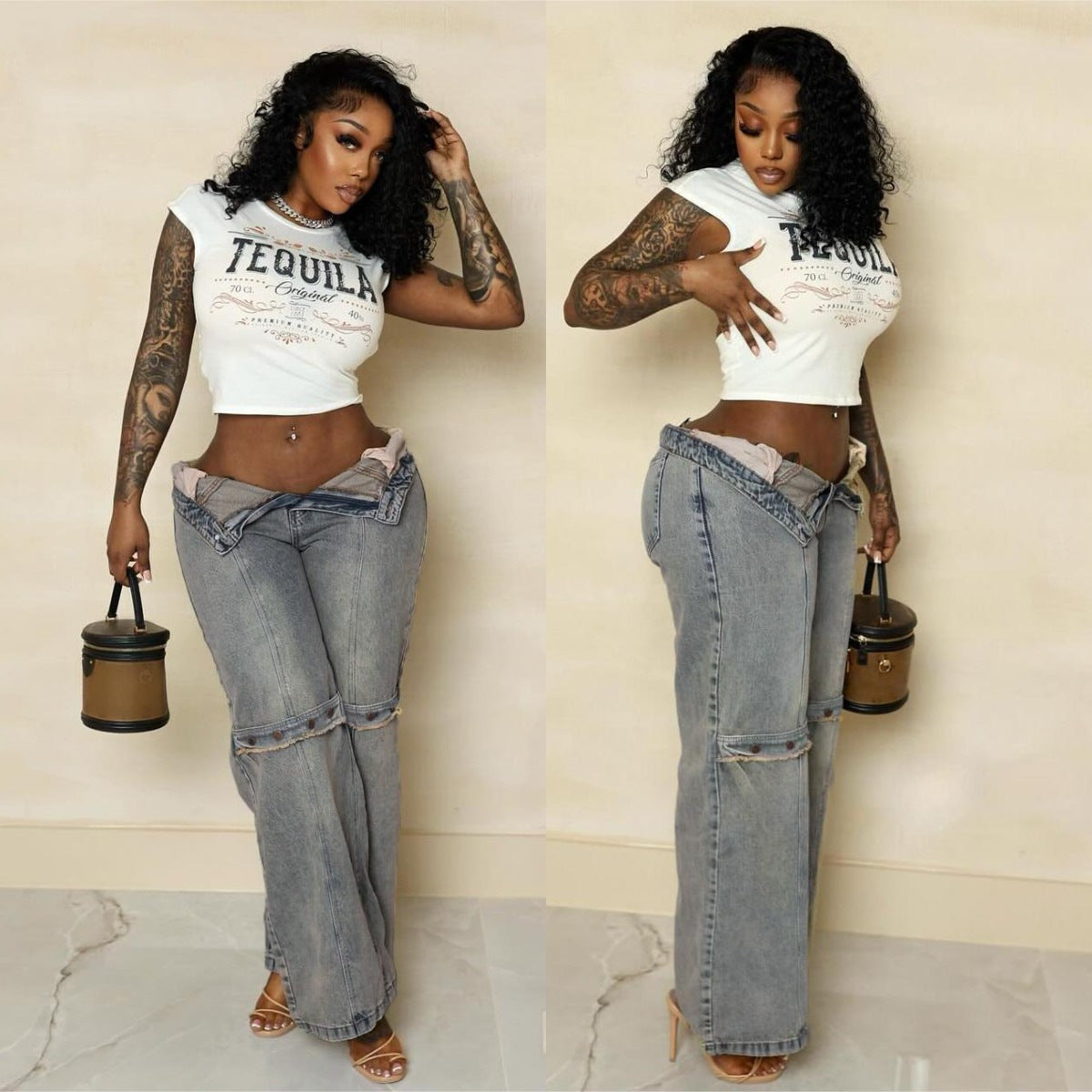 Women Baggy Wide Leg Denim Jeans - Plush Fashions Shop 