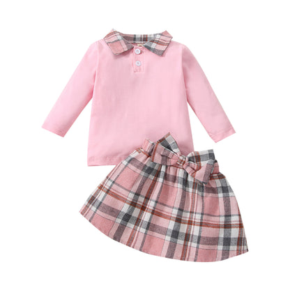 New Children's Long-sleeved Shirt Plaid Skirt Suit - Plush Fashions Shop 