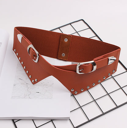 Women's Decorative Elastic Rivets, Wide Belts - Plush Fashions Shop 