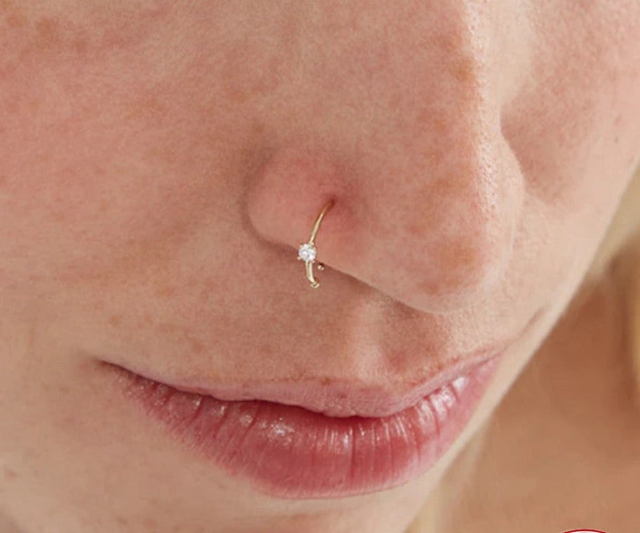 Sterling Silver Diamond Body Piercing Jewelry Nose Ring - Plush Fashions Shop 