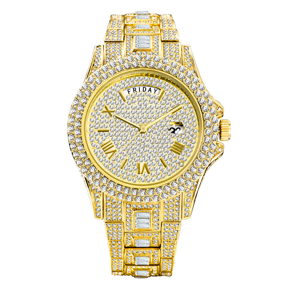 Outside The Watch Fashionable High-end Double Calendar Business Full Diamond Quartz - Plush Fashions Shop 