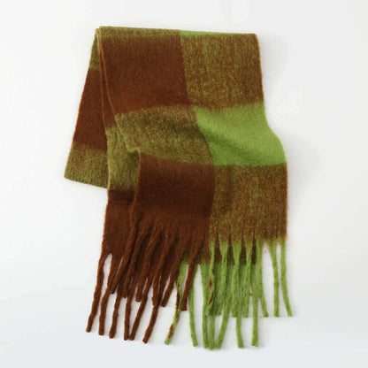 Fringe Contrast Plaid  ScarfWrap yourself in style with our Fringe Contrast Plaid Scarf! Made with 100% polyester, this imported scarf is perfect for any occasion. Measuring 78.7 inches in lengScarvesPlush Fashion ShopPlush Fashion ShopFringe Contrast Plaid Scarf