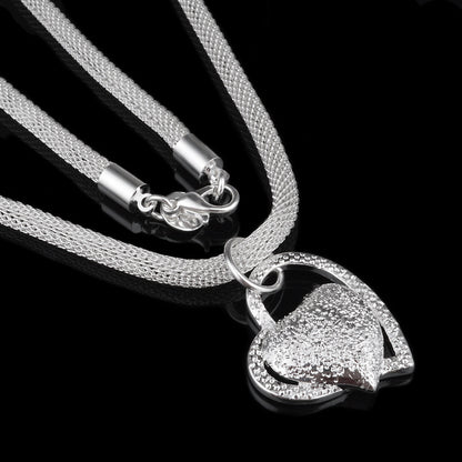 Fine Jewelry Silver Net Style Heart Necklace - Plush Fashions Shop 