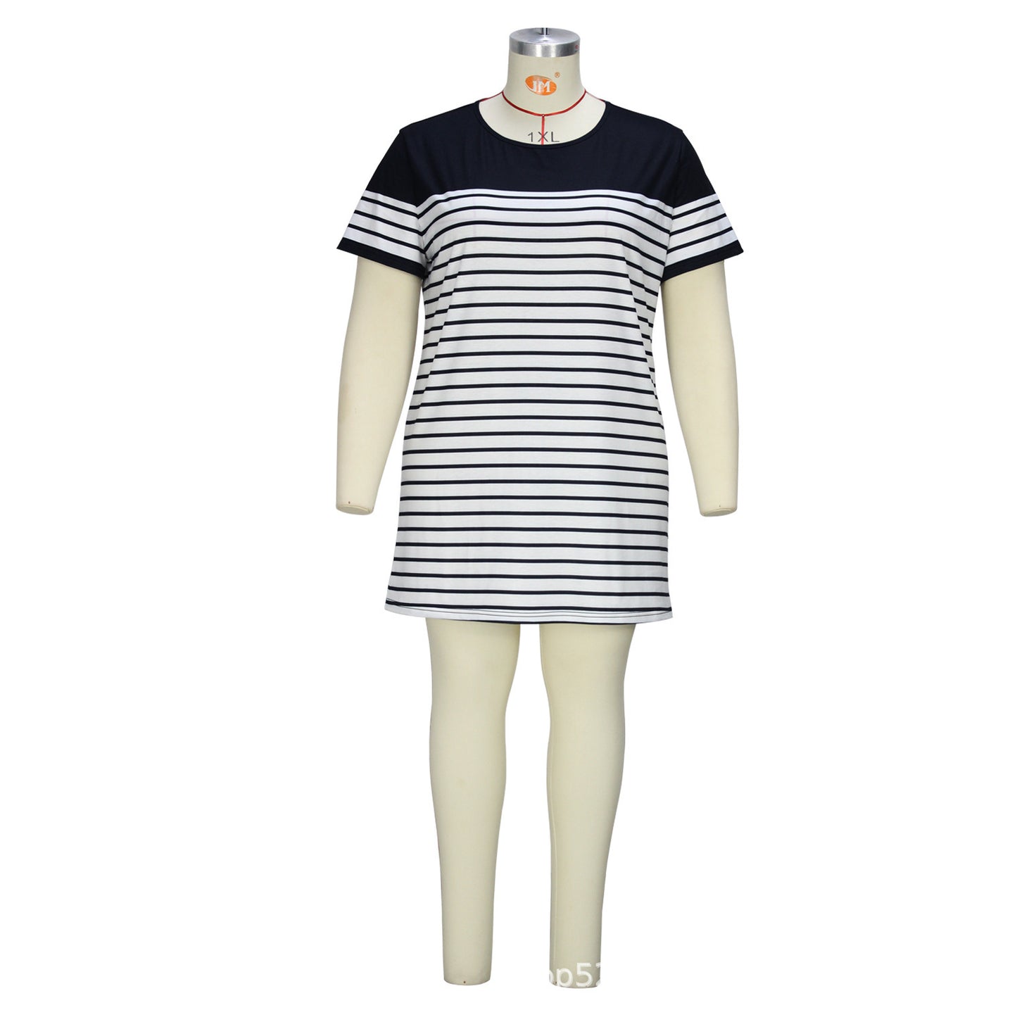 Simple Casual Style Classic Striped Regular Round Neck Short Sleeve One-step Short Skirt - Plush Fashions Shop 