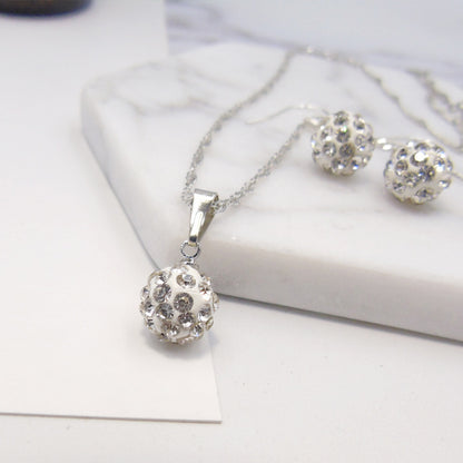 Full Diamond Ball Jewelry Crystal Set Earring Necklace - Plush Fashions Shop 