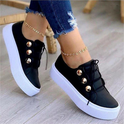 Lace-up Flats Sneakers Women Rivet Casual Shoes For Women - Plush Fashions Shop 