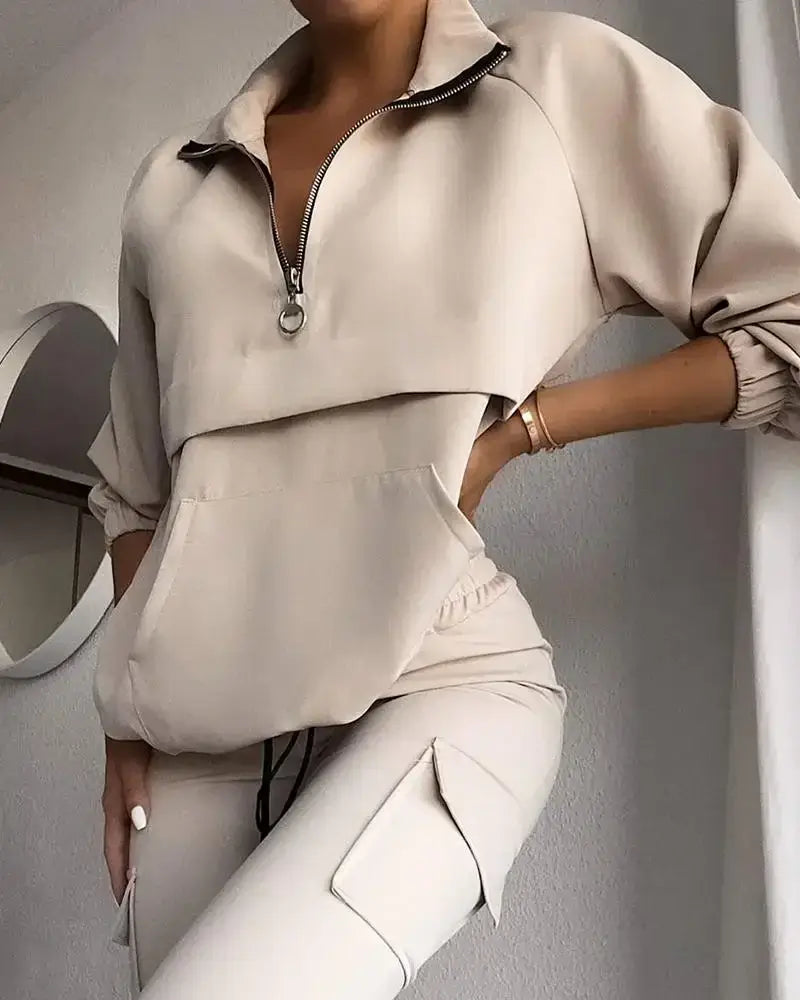 Two-piece set women fall winter tracksuit matching top and pant set