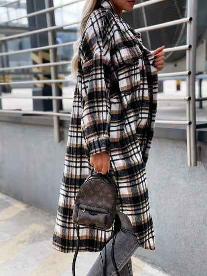 New Style Lengthened Plaid Shirt Women's Clothing - Plush Fashions Shop 