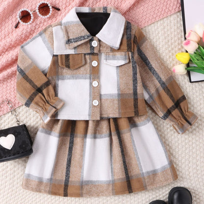 Turtleneck Plaid Dress Plaid Jacket Two-piece Set - Plush Fashions Shop 