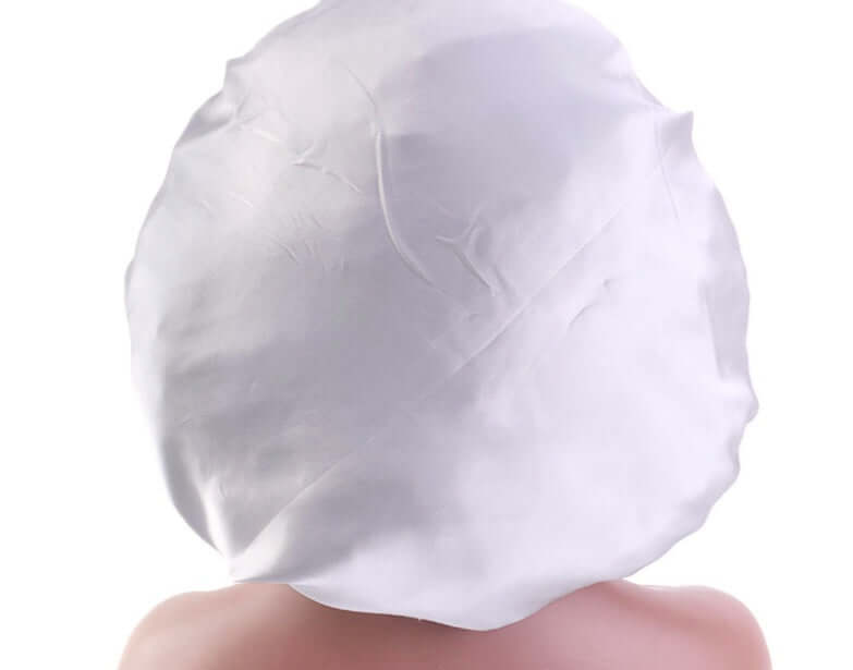 Beauty print Satin silk Bonnet sleep night cap in white for hair protection during sleep.