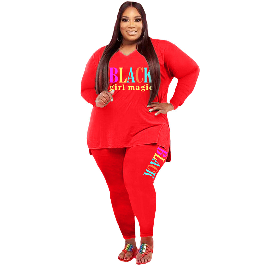 Women's Plus Size Sports And Leisure Printed Two-piece set - Plush Fashions Shop 