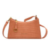 Everyday fashion handbags in orange PU fabric with a trendy square vertical design and zipper.