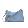 Women's Everyday fashion handbag in blue with crocodile texture and gold hardware.