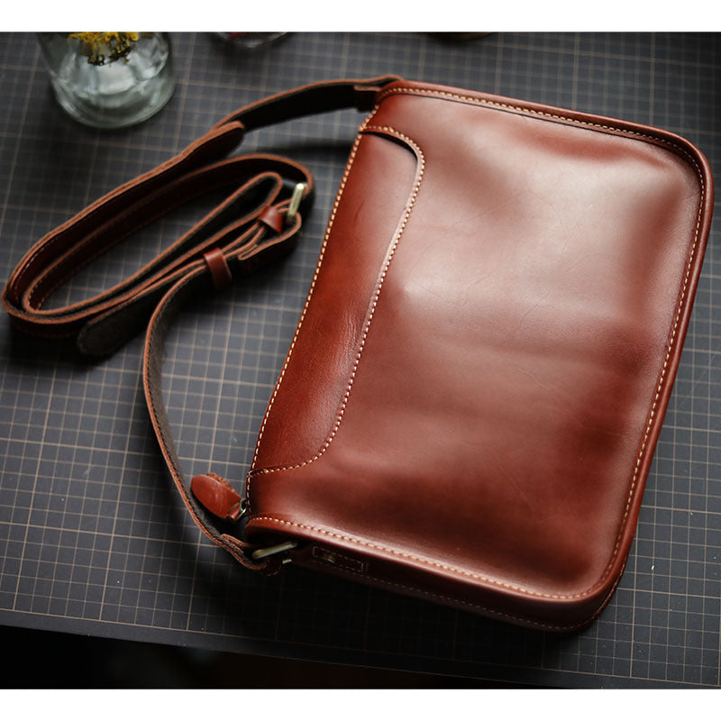 Mens Handmade Leather Casual Shoulder Crossbody Bag - Plush Fashions Shop 