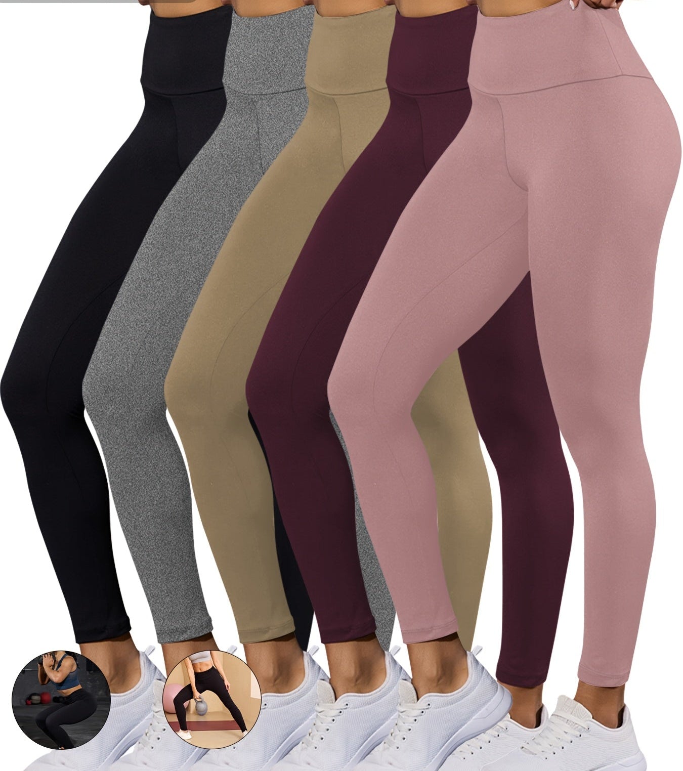 5 Pack Super Soft High Waisted Tummy Control No See Through Workout Yoga Pants For Women - Plush Fashion Shop