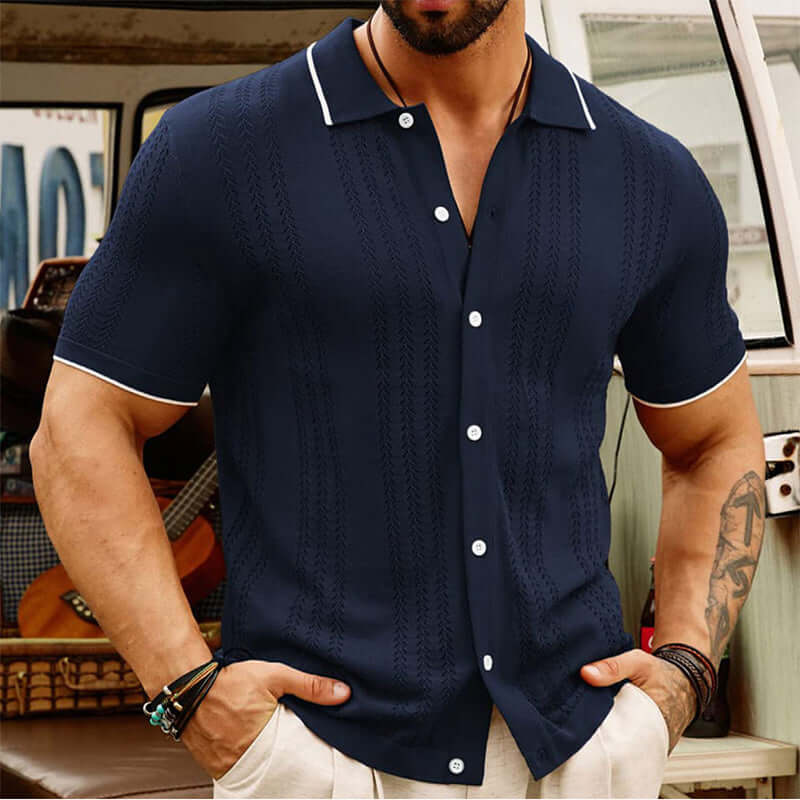 Short-sleeve Summer Button Up Lapel Fashion Businessmen's Clothing - Plush Fashions Shop 