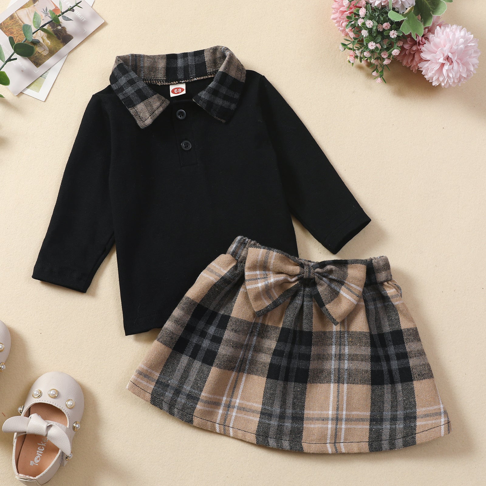 New Children's Long-sleeved Shirt Plaid Skirt Suit - Plush Fashions Shop 