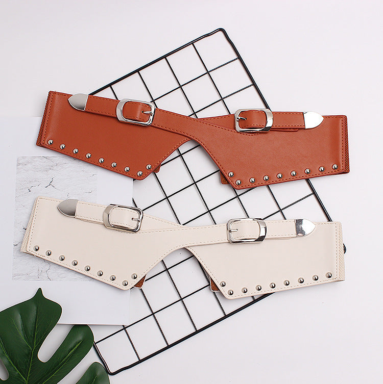 Women's Decorative Elastic Rivets, Wide Belts - Plush Fashions Shop 