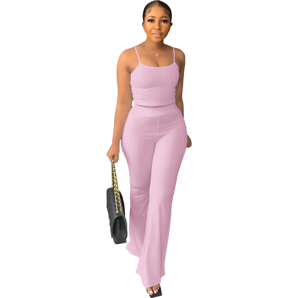 Women's Solid Color Sling Bell-bottom Pants Simple Fashion Suit - Plush Fashions Shop 