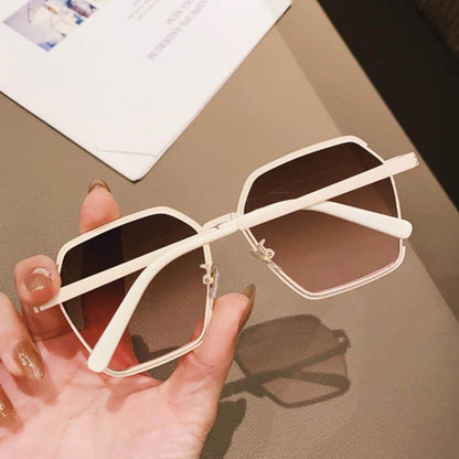 Ins Vintage Half-Frame Sunglasses Summer Oversize Metal Square Eyewear Uv400 Outdoor Sunscreen Women UV Protection Sunglasses - Plush Fashions Shop 