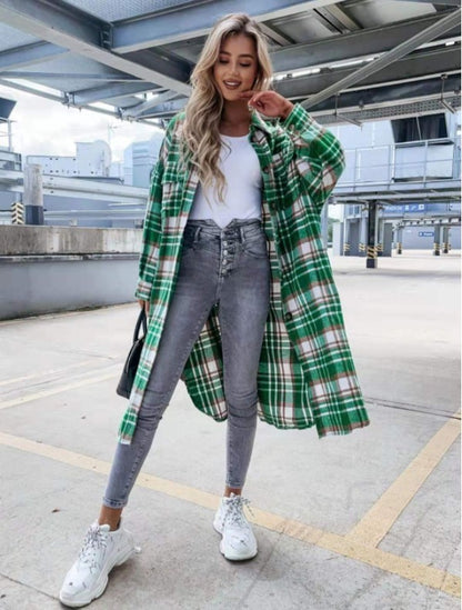 New Style Lengthened Plaid Shirt Women's Clothing - Plush Fashions Shop 