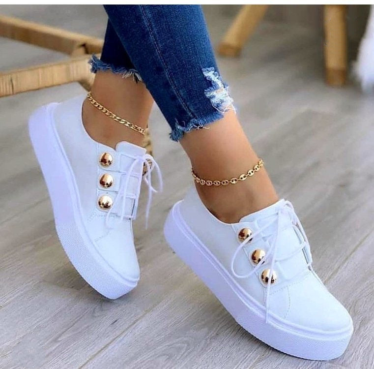 Lace-up Flats Sneakers Women Rivet Casual Shoes For Women - Plush Fashions Shop 