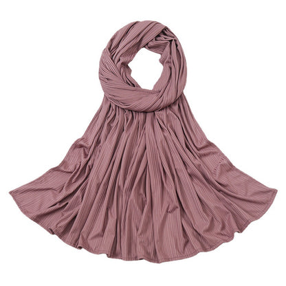 Women's Knitted Thread Cotton Striped Solid Color Scarf - Plush Fashions Shop 