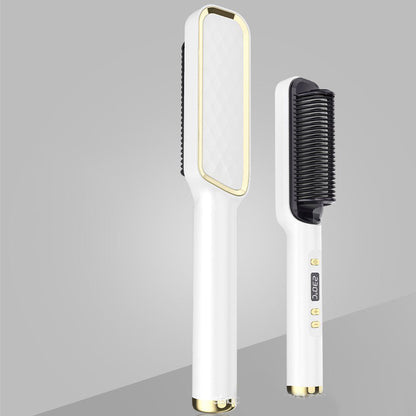 Profissional Hair Straightener Brush Electric Hot Comb in white with anti-scalding ceramic plates.