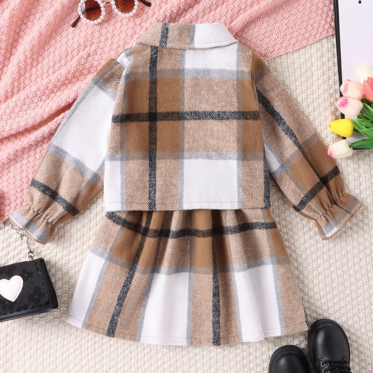 Turtleneck Plaid Dress Plaid Jacket Two-piece Set - Plush Fashions Shop 