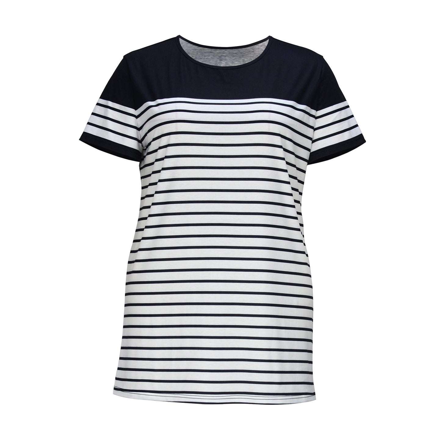 Simple Casual Style Classic Striped Regular Round Neck Short Sleeve One-step Short Skirt - Plush Fashions Shop 