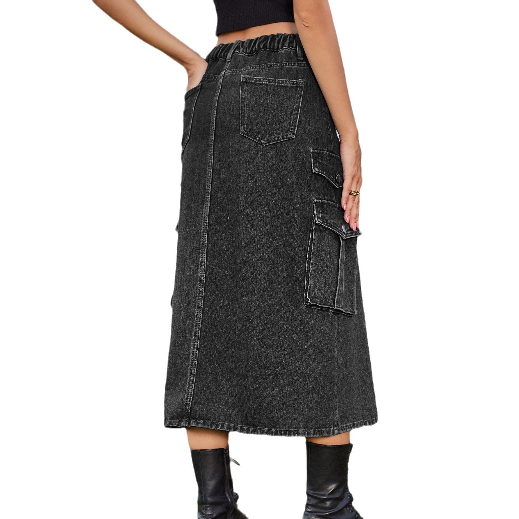 Women's Denim Cargo Casual Skirt - Plush Fashions Shop 