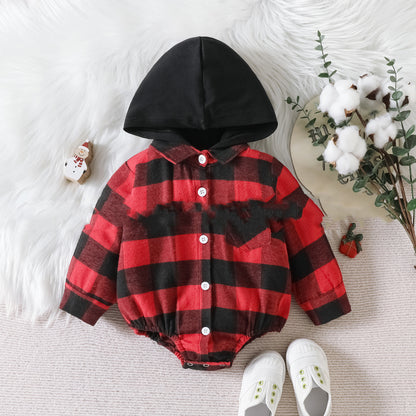 Baby Plaid Button Hooded Jumpsuit - Plush Fashions Shop 