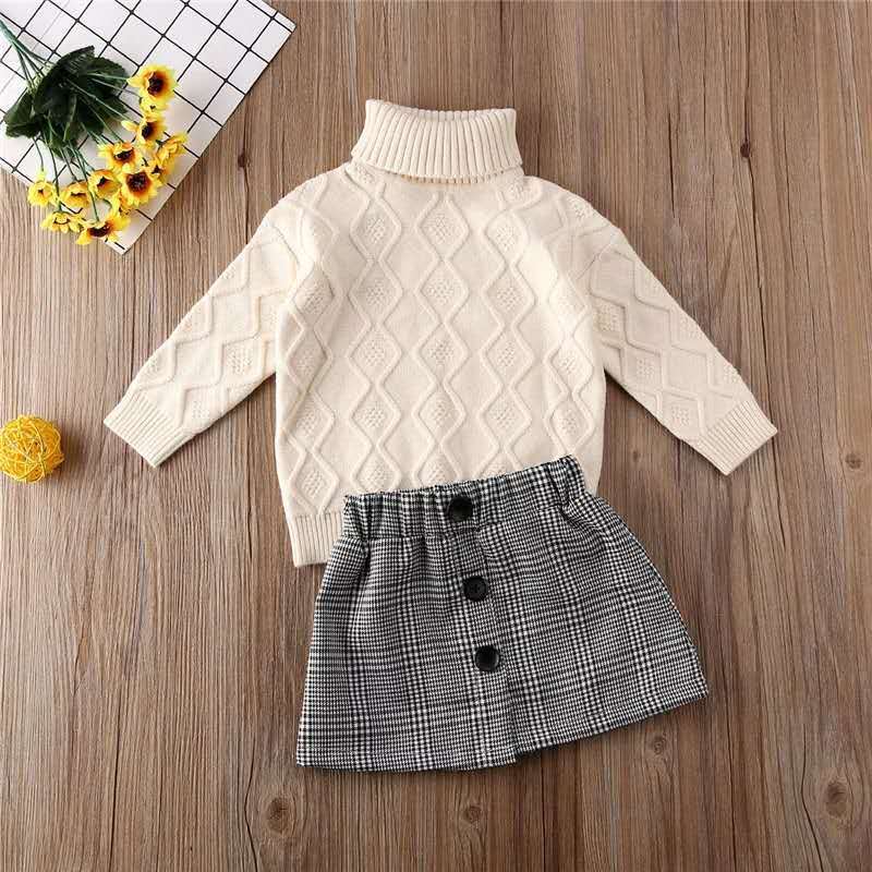 Turtleneck sweater + plaid skirt suit - Plush Fashions Shop 