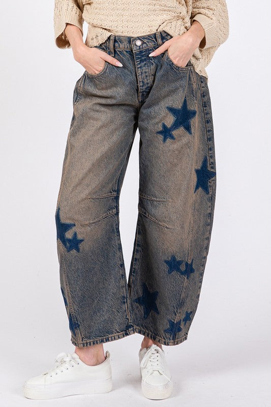 Women's Star Wide Leg Jeans with Pockets